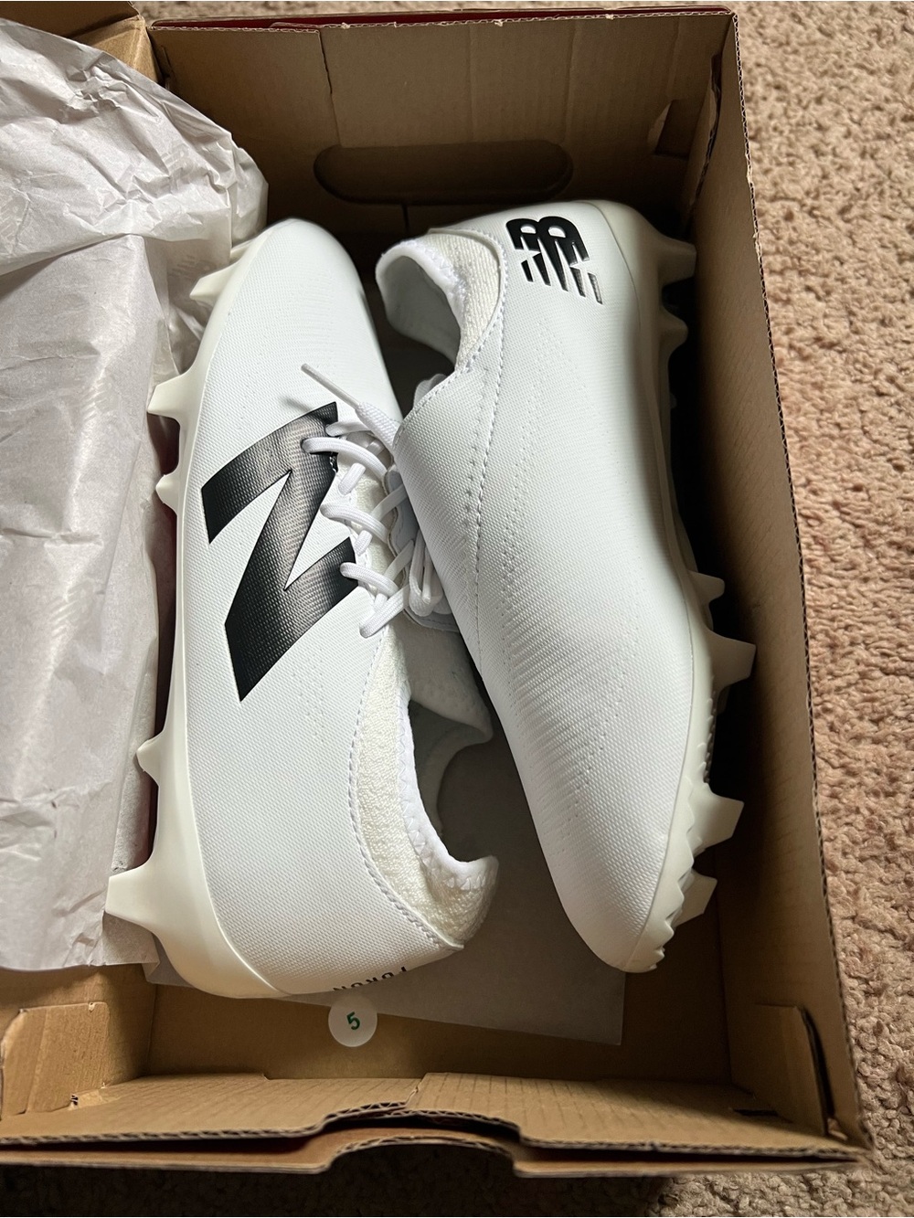 New Balance White Youth Soccer Cleats with Black Logo